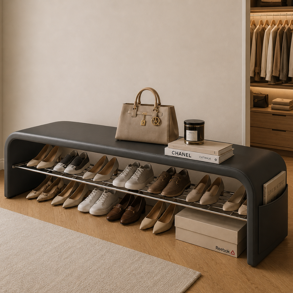 Scandinavian Shoe Storage Bench with Comfortable Cushion Seat | Stylish Entryway Furniture for Organized Spaces 9