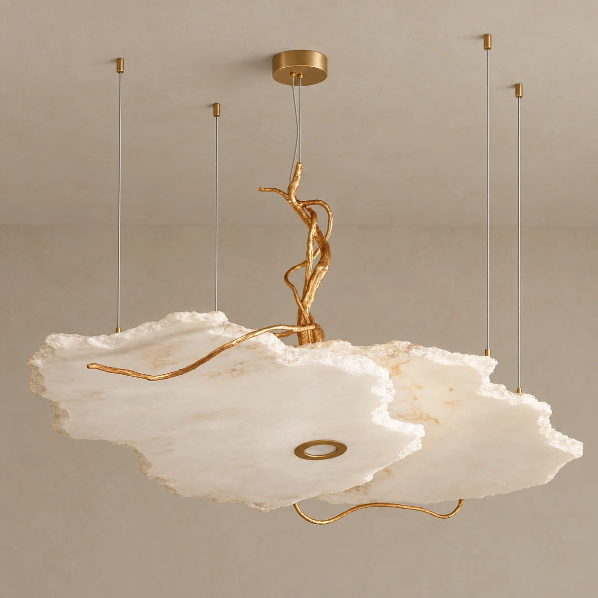 Alabaster Collection | Cloud Chandelier with Cast Brass Branch | Ambient Glow Lighting Fixture for Dining Rooms 0