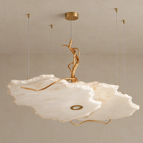 Alabaster Collection | Cloud Chandelier with Cast Brass Branch | Ambient Glow Lighting Fixture for Dining Rooms 0