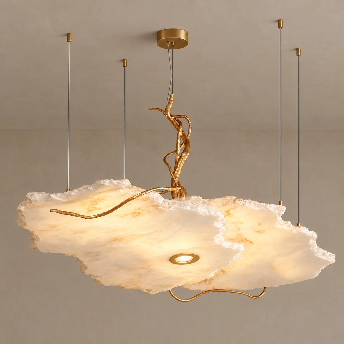 Alabaster Collection | Cloud Chandelier with Cast Brass Branch | Ambient Glow Lighting Fixture for Dining Rooms 1