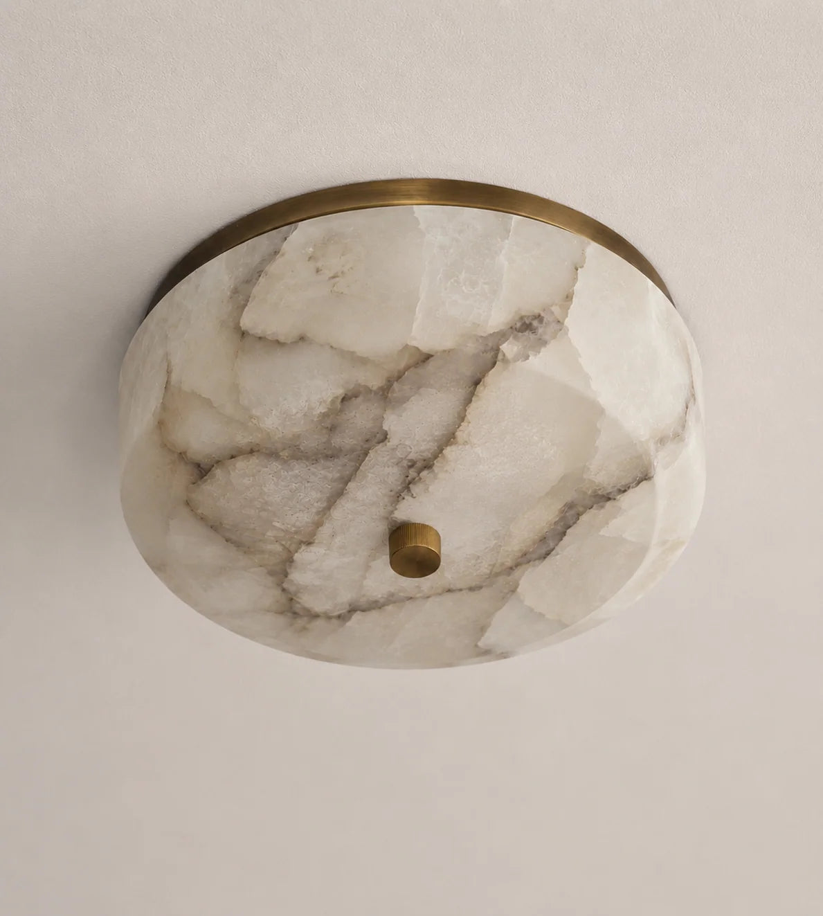 Alabaster Collection | Flush Mount Ceiling Light with Natural Stone & Aged Brass Frame | Low Profile IP44 Fixture for Warm Ambient Lighting 0