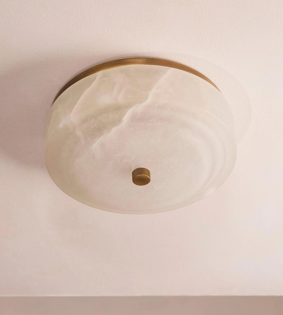 Alabaster Collection | Flush Mount Ceiling Light with Natural Stone & Aged Brass Frame | Low Profile IP44 Fixture for Warm Ambient Lighting 1