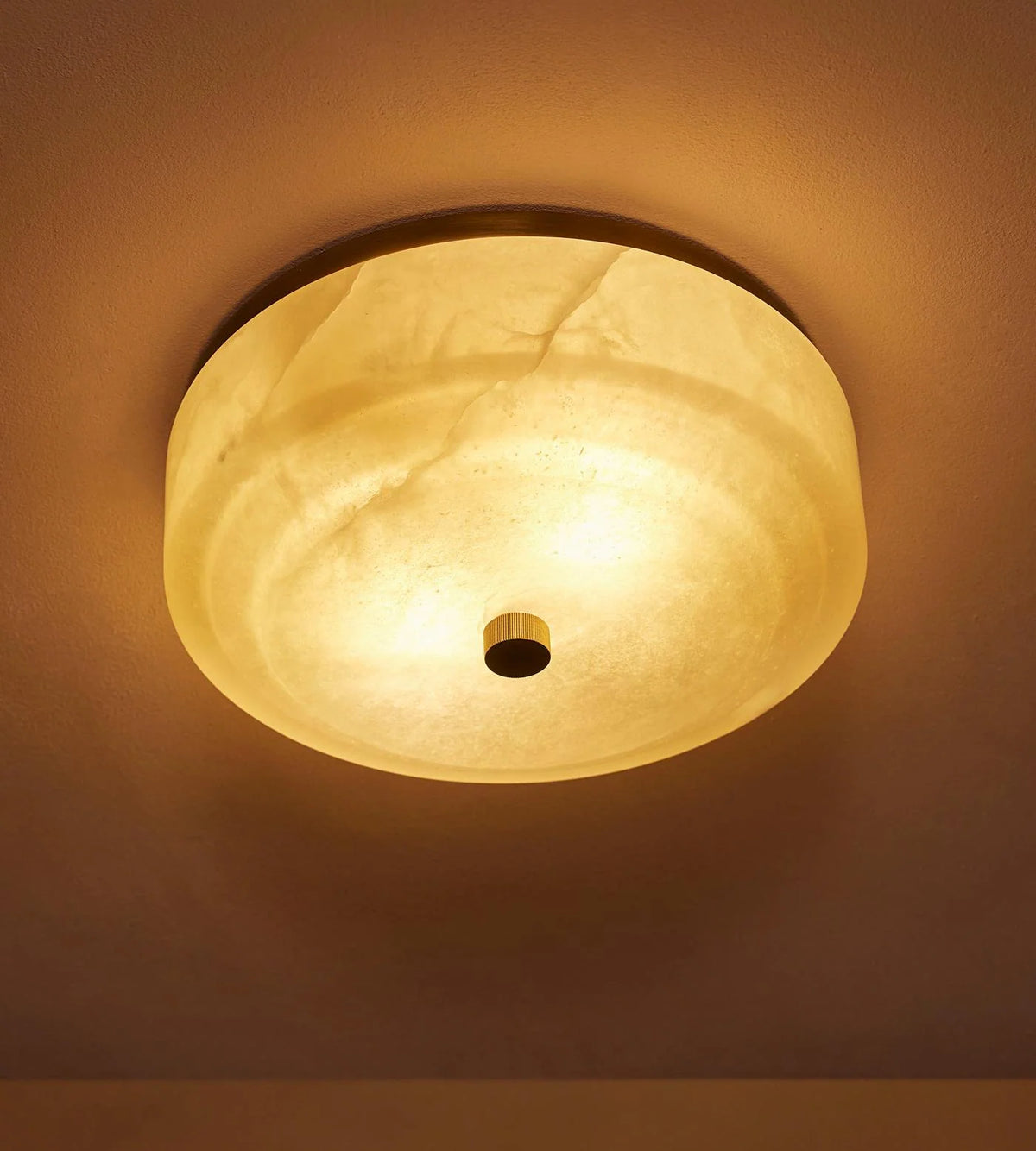 Alabaster Collection | Flush Mount Ceiling Light with Natural Stone & Aged Brass Frame | Low Profile IP44 Fixture for Warm Ambient Lighting 2