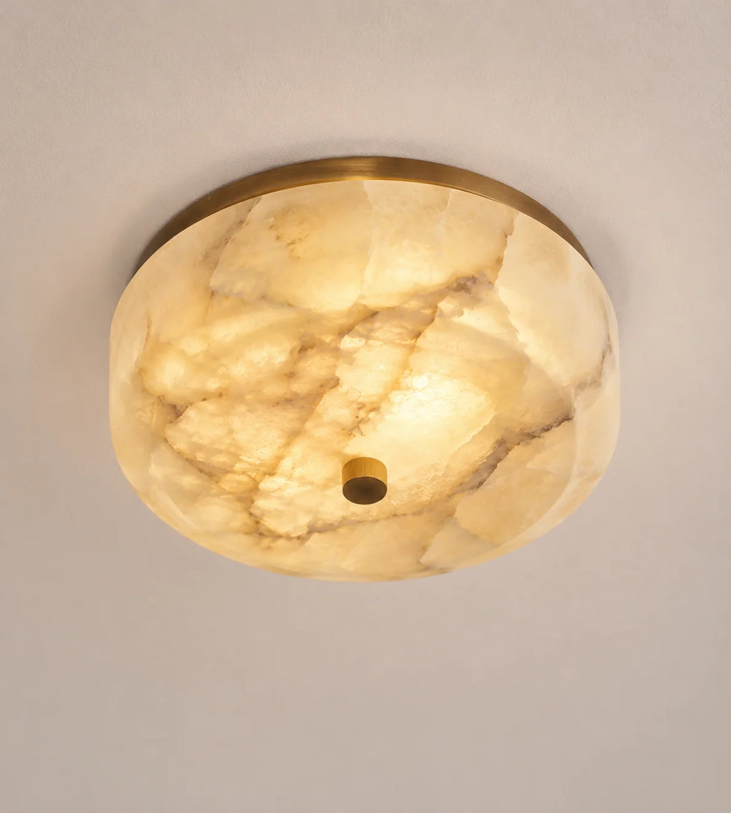 Alabaster Collection | Flush Mount Ceiling Light with Natural Stone & Aged Brass Frame | Low Profile IP44 Fixture for Warm Ambient Lighting 3