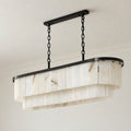 Alabaster Collection | Linear Chandelier with Black Metal Frame | Two-Tier Alabaster Panels for Elegant Ambient Lighting 0