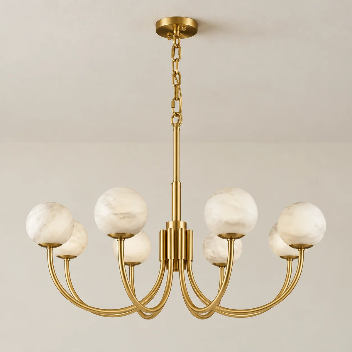 Alabaster Collection | Modern Chandelier Light with Hand-Carved Globes | Elegant Design for Dining Room Ambiance 1