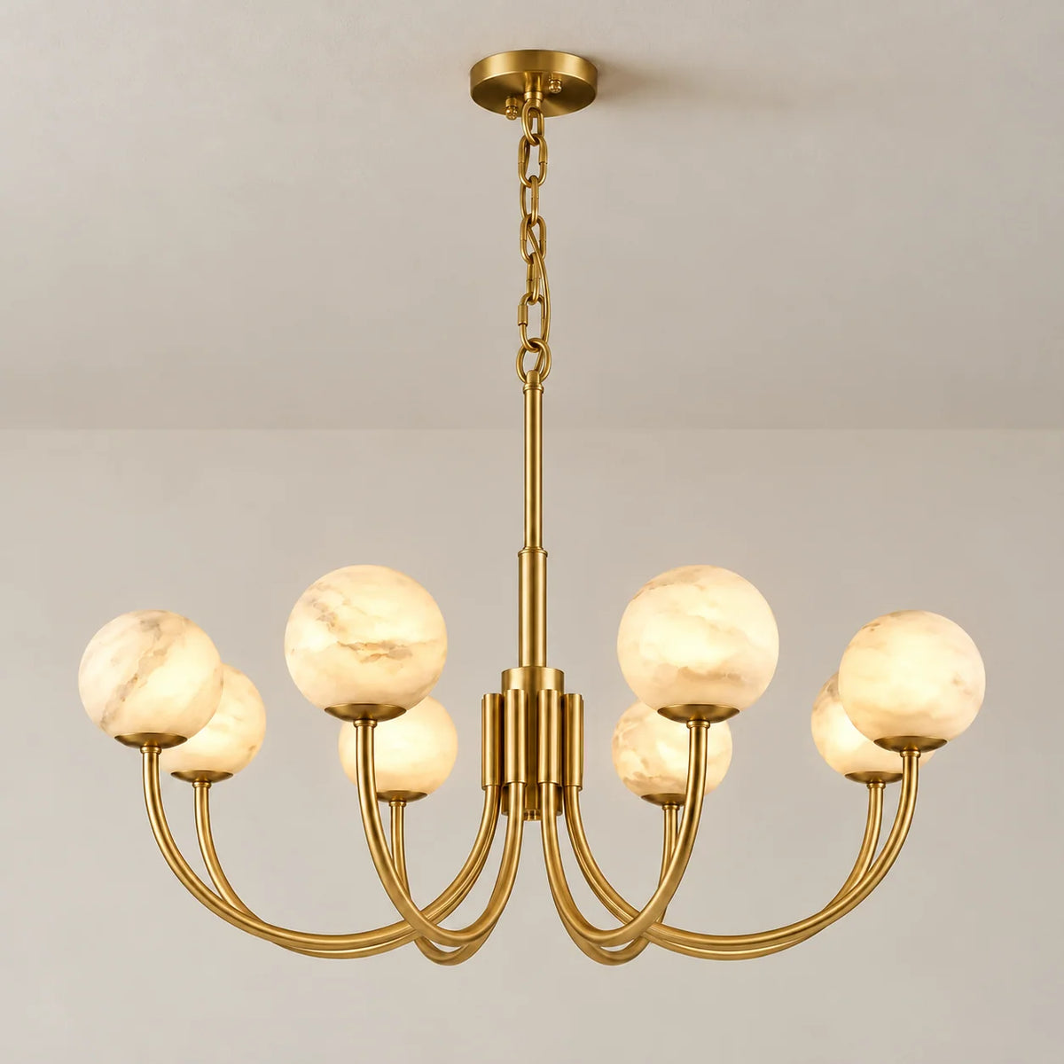Alabaster Collection | Modern Chandelier Light with Hand-Carved Globes | Elegant Design for Dining Room Ambiance 2
