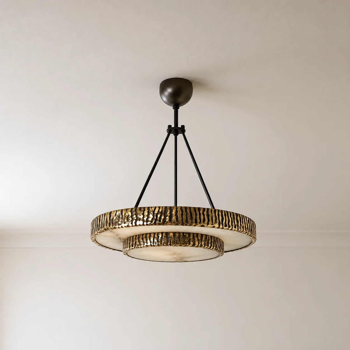 Alabaster Collection | Modern Chandelier Light with Warm Ambient Glow | Elegant Brass Design for Dining Room Illumination 0