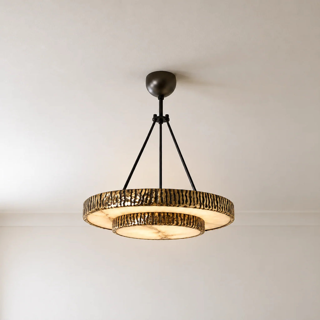 Alabaster Collection | Modern Chandelier Light with Warm Ambient Glow | Elegant Brass Design for Dining Room Illumination 1
