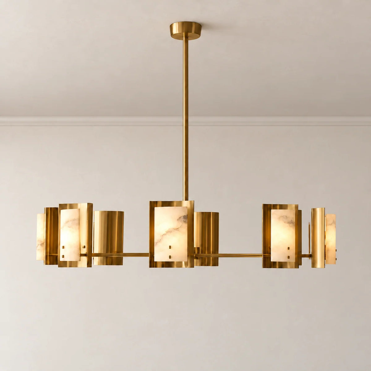 Alabaster Collection | Round Chandelier with Natural Stone Diffusers | Multi-Arm Design for Elegant Lighting 1