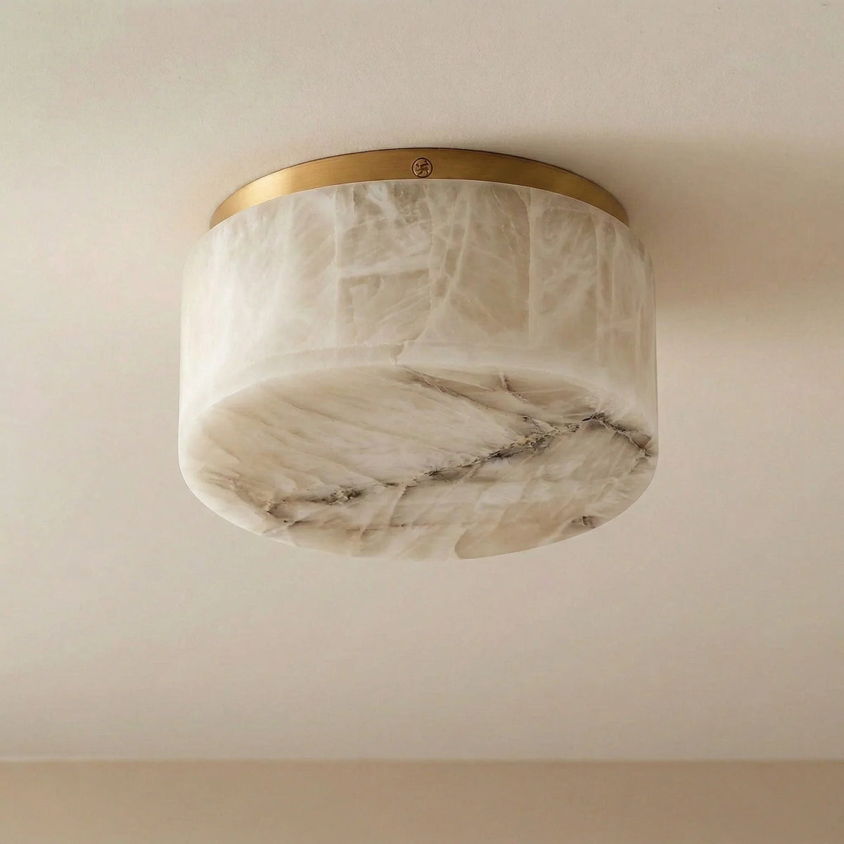 Alabaster Collection | Round Flush Mount Ceiling Light with Hand-Turned Alabaster Drum | Ambient Warm Lighting for Hallways and Bedrooms 0