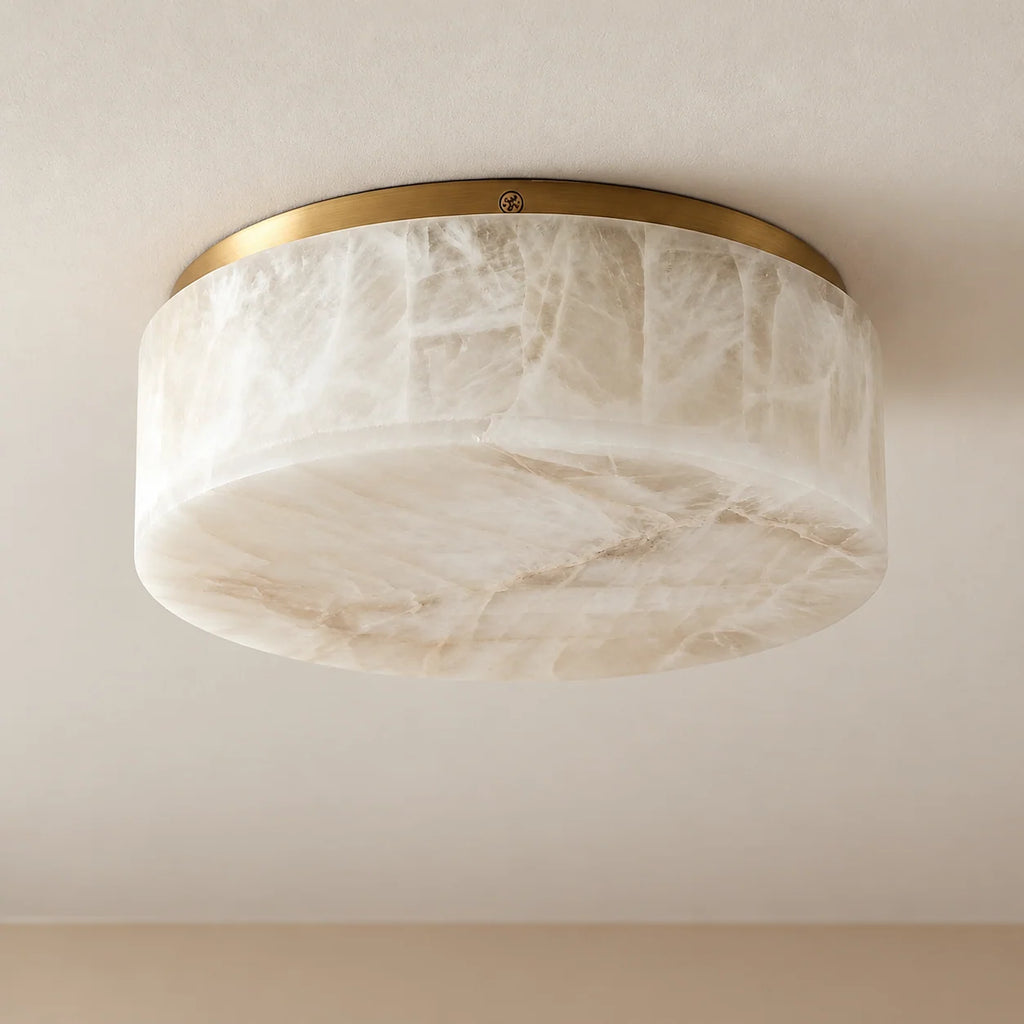 Alabaster Collection | Round Flush Mount Ceiling Light with Hand-Turned Alabaster Drum | Ambient Warm Lighting for Hallways and Bedrooms 1