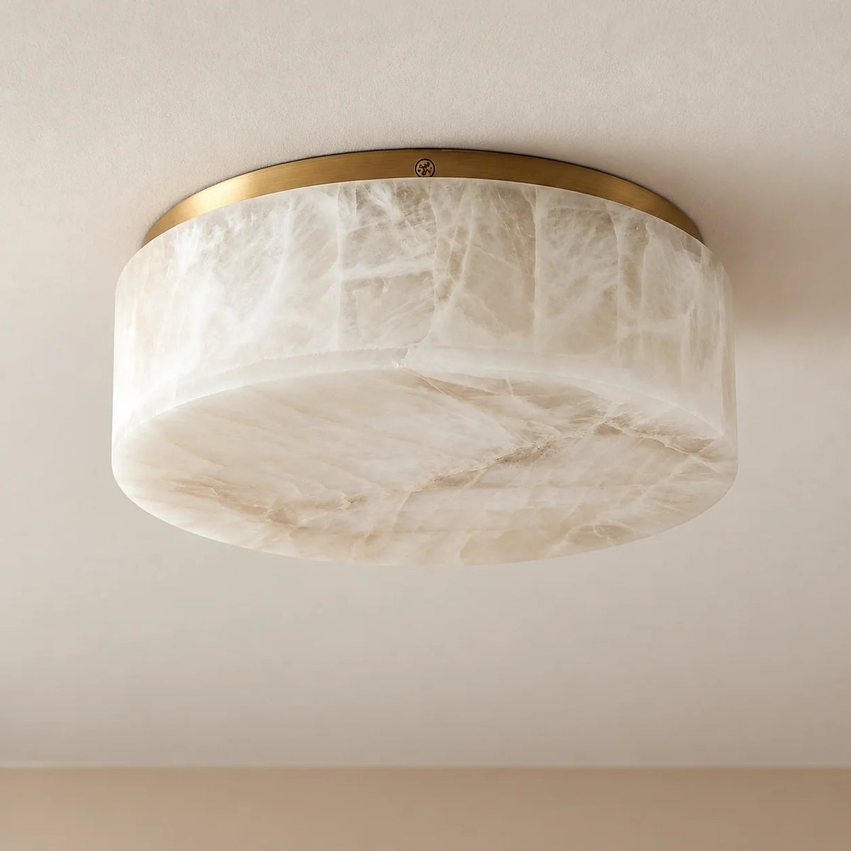 Alabaster Collection | Round Flush Mount Ceiling Light with Hand-Turned Alabaster Drum | Ambient Warm Lighting for Hallways and Bedrooms 1