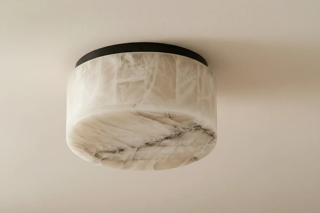 Alabaster Collection | Round Flush Mount Ceiling Light with Hand-Turned Alabaster Drum | Ambient Warm Lighting for Hallways and Bedrooms 6
