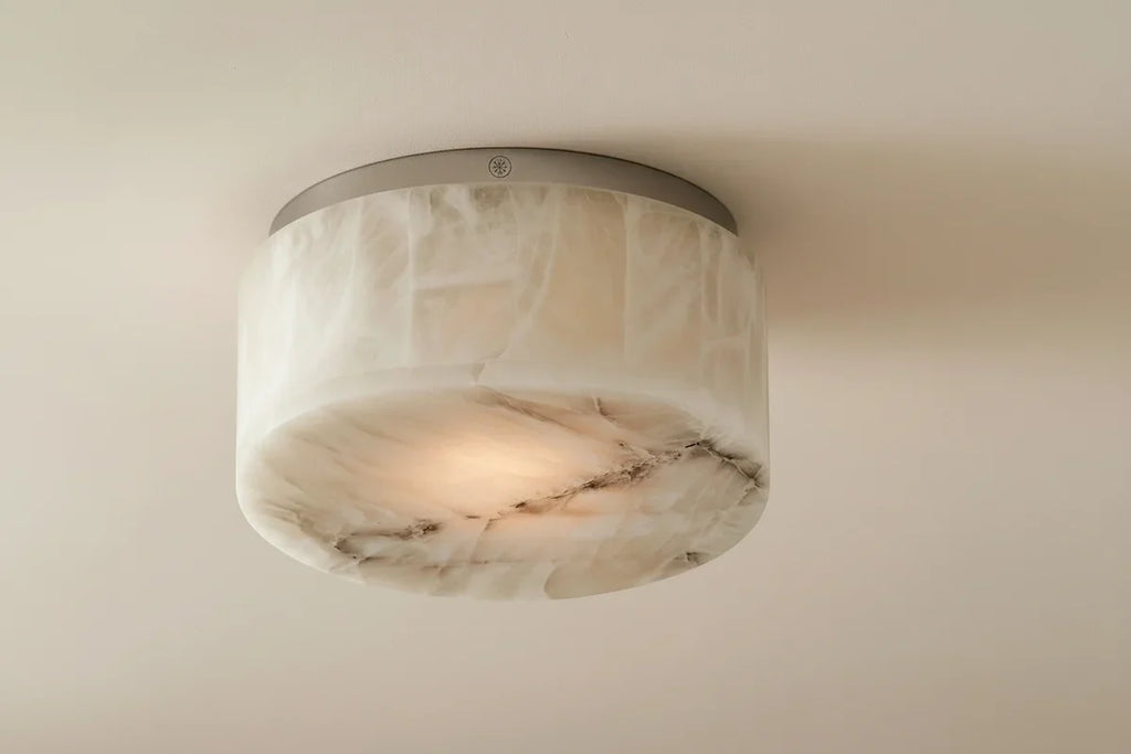 Alabaster Collection | Round Flush Mount Ceiling Light with Hand-Turned Alabaster Drum | Ambient Warm Lighting for Hallways and Bedrooms 7
