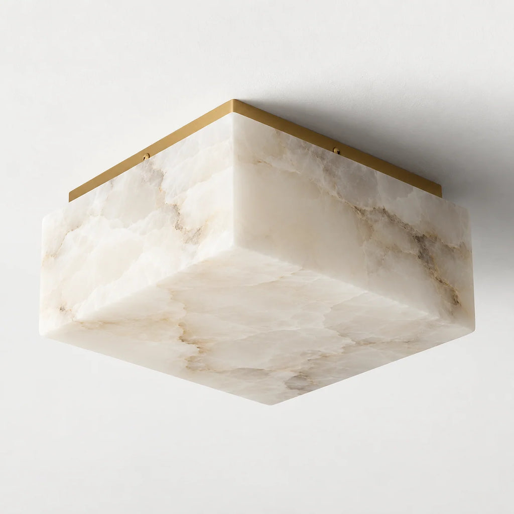Alabaster Collection | Square Flush Mount Ceiling Light with Hand-Carved Stone | Ambient Warm Lighting for Elegant Interiors 0
