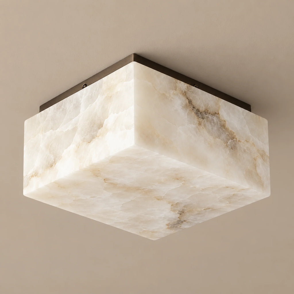 Alabaster Collection | Square Flush Mount Ceiling Light with Hand-Carved Stone | Ambient Warm Lighting for Elegant Interiors 2