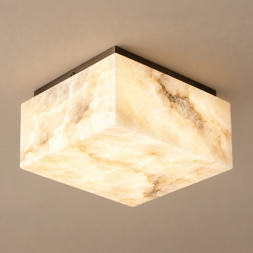 Alabaster Collection | Square Flush Mount Ceiling Light with Hand-Carved Stone | Ambient Warm Lighting for Elegant Interiors 3