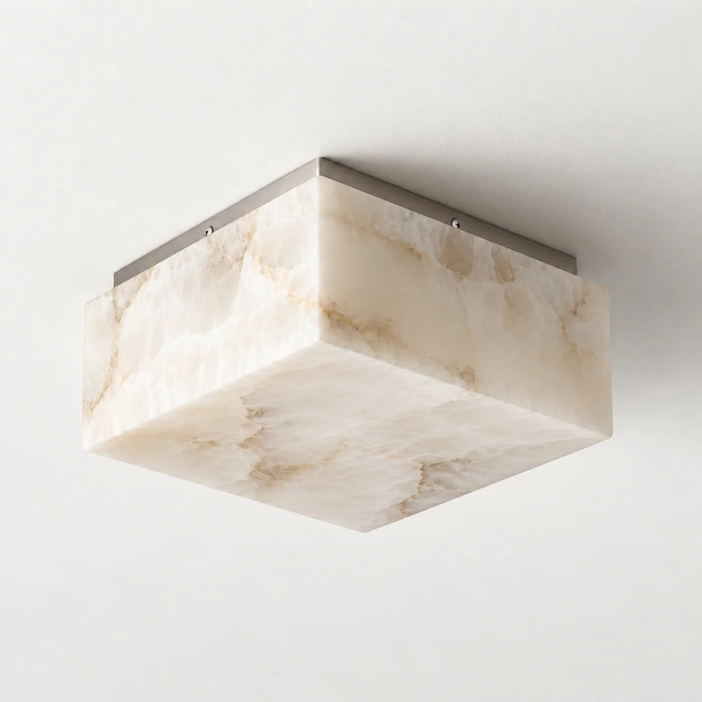 Alabaster Collection | Square Flush Mount Ceiling Light with Hand-Carved Stone | Ambient Warm Lighting for Elegant Interiors 4
