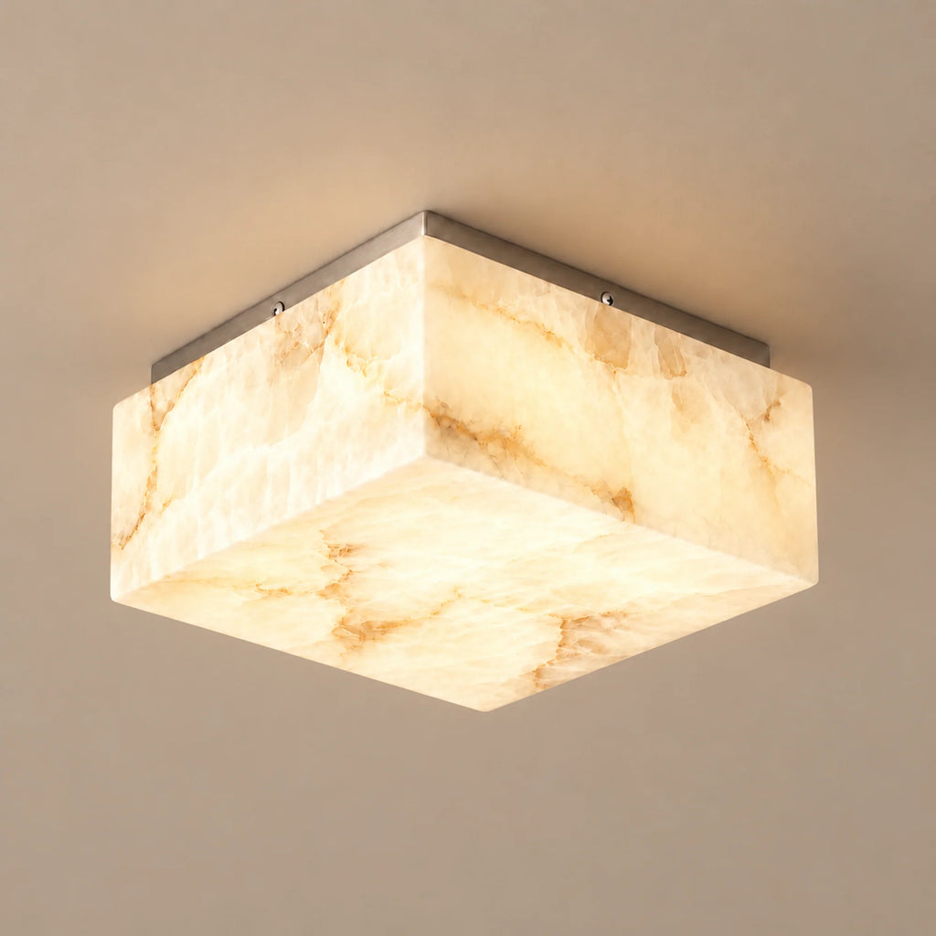 Alabaster Collection | Square Flush Mount Ceiling Light with Hand-Carved Stone | Ambient Warm Lighting for Elegant Interiors 5