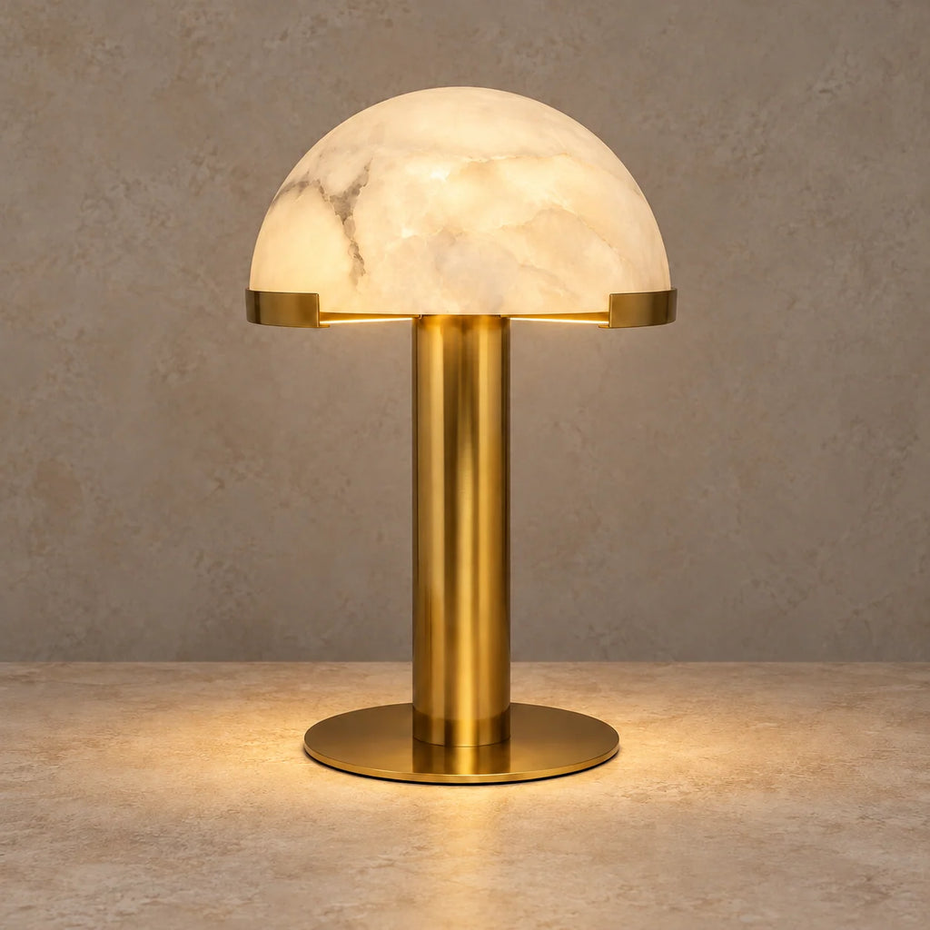 Alabaster Collection | Table Lamp with Brass Column & Warm Light Diffusion | Elegant Bedside or Living Room Lighting 1