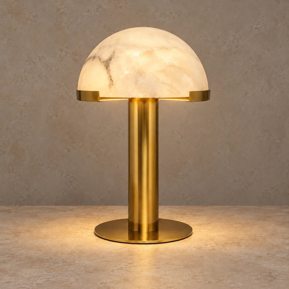 Alabaster Collection | Table Lamp with Brass Column & Warm Light Diffusion | Elegant Bedside or Living Room Lighting 1