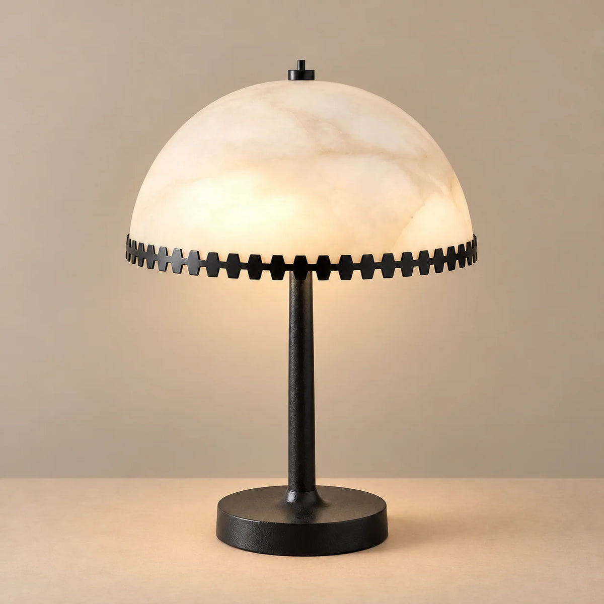 Alabaster Collection | Table Lamp with Hand-Carved Stone Dome & Steel Trim | Minimalist Lighting for Warm Ambiance 1