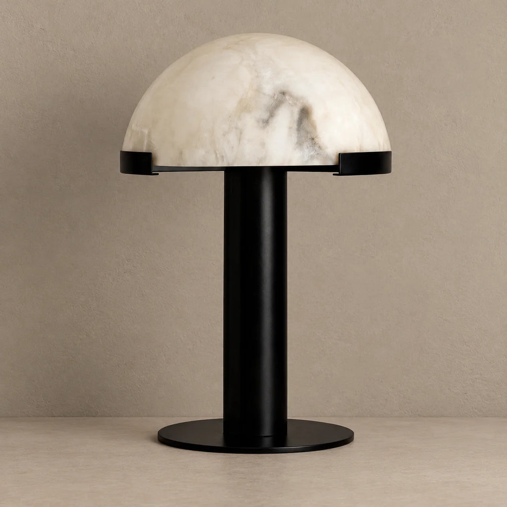 Alabaster Dome Table Lamp with Black Column | Natural Stone Lighting for Ambient Contrast 0