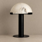 Alabaster Dome Table Lamp with Black Column | Natural Stone Lighting for Ambient Contrast 0