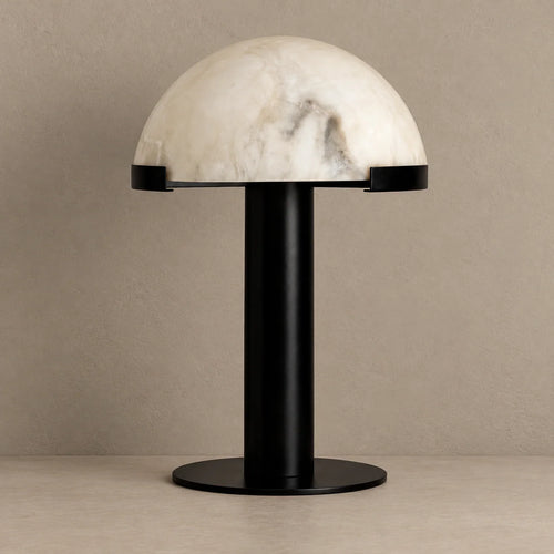 Alabaster Dome Table Lamp with Black Column | Natural Stone Lighting for Ambient Contrast 0