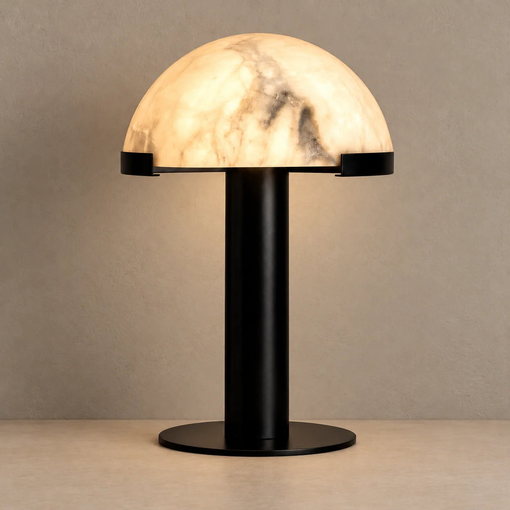 Alabaster Dome Table Lamp with Black Column | Natural Stone Lighting for Ambient Contrast 1