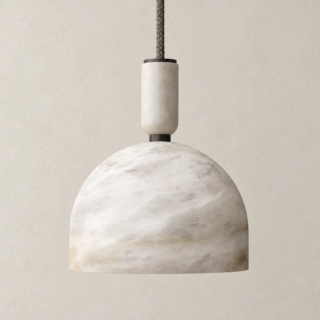 Alabaster Dome | Pendant Light with Adjustable Fabric Cable | Elegant Pendant Lighting for Kitchen Island 0