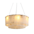 Alabaster Drum Chandelier with Hand-Cut Stone Panels | Adjustable Suspension for Ambient Warm Lighting 0