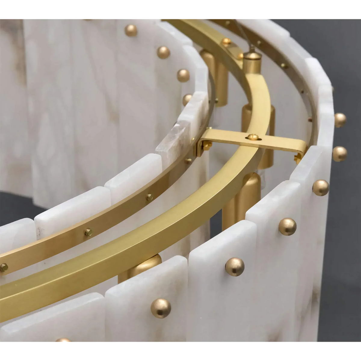 Alabaster Drum Chandelier with Hand-Cut Stone Panels | Adjustable Suspension for Ambient Warm Lighting 4