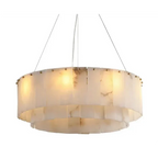 Alabaster Drum Chandelier with Hand-Cut Stone Panels | Adjustable Suspension for Ambient Warm Lighting 6