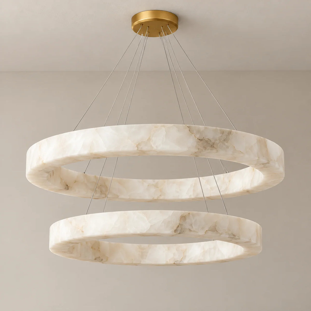 Alabaster Glow | Modern Chandelier Light with Adjustable Height & LED | Black Stainless Steel for Warm Ambient Lighting 0