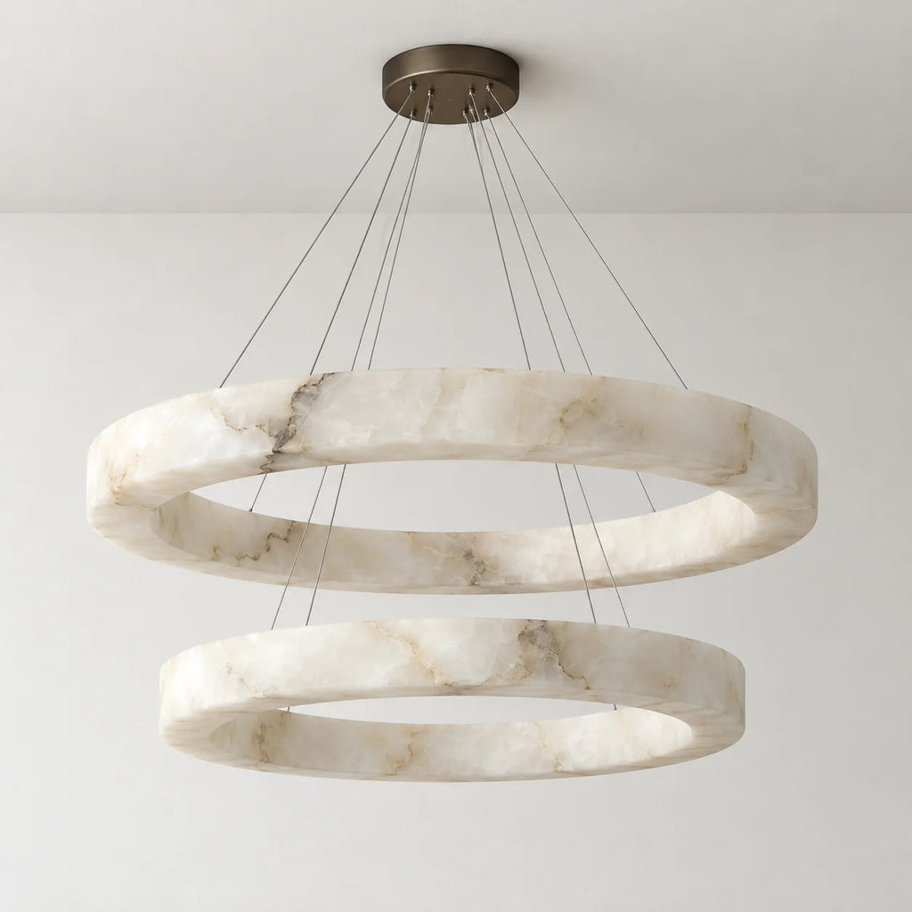 Alabaster Glow | Modern Chandelier Light with Adjustable Height & LED | Black Stainless Steel for Warm Ambient Lighting 1