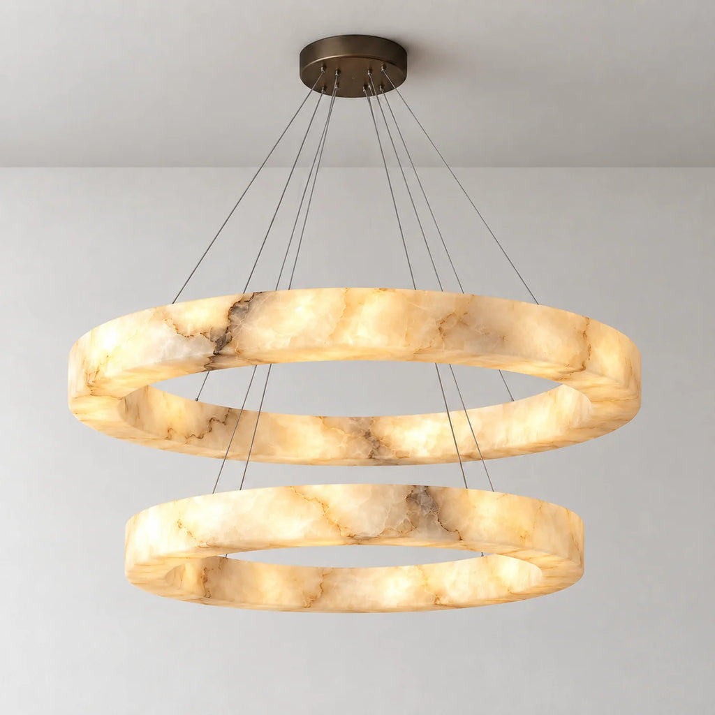 Alabaster Glow | Modern Chandelier Light with Adjustable Height & LED | Black Stainless Steel for Warm Ambient Lighting 2
