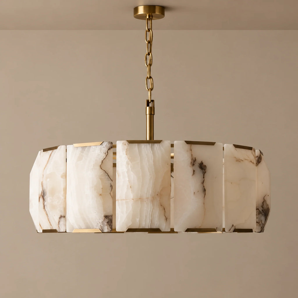 Alabaster Halo Collection | Round Alabaster Chandelier with Solid Brass Frame | Ambient Lighting Fixture for Dining and Living Spaces 0