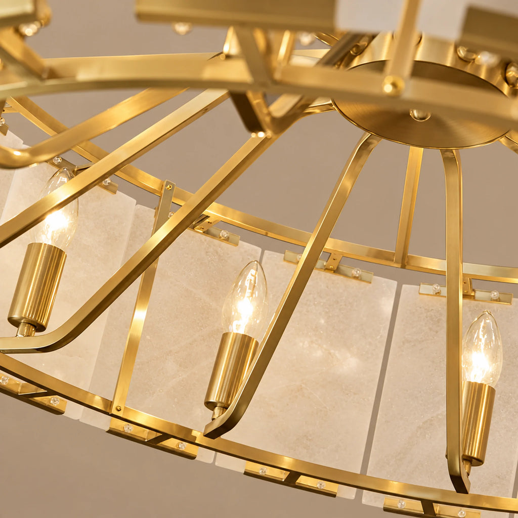 Alabaster Halo Collection | Round Alabaster Chandelier with Solid Brass Frame | Ambient Lighting Fixture for Dining and Living Spaces 3