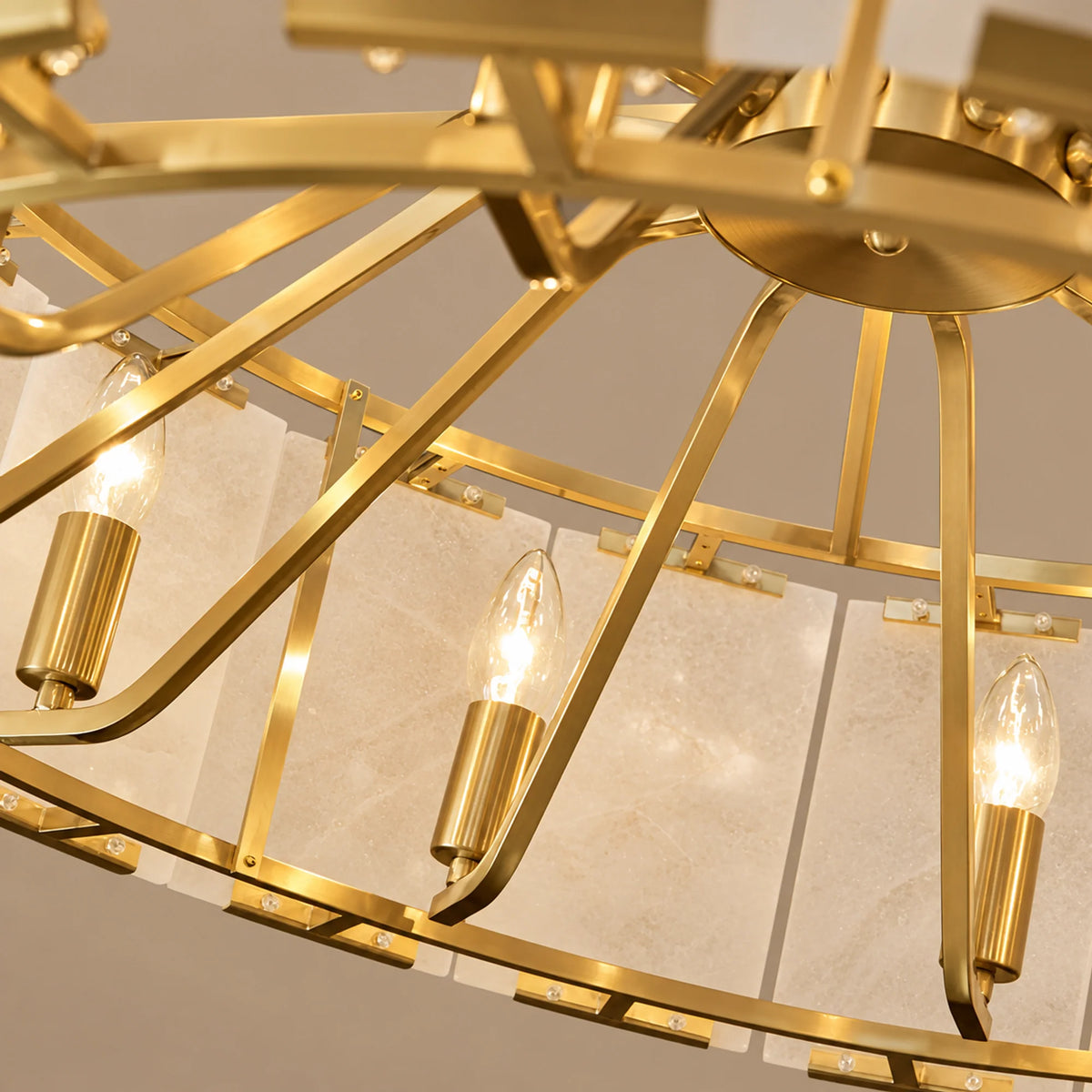 Alabaster Halo Collection | Round Alabaster Chandelier with Solid Brass Frame | Ambient Lighting Fixture for Dining and Living Spaces 3