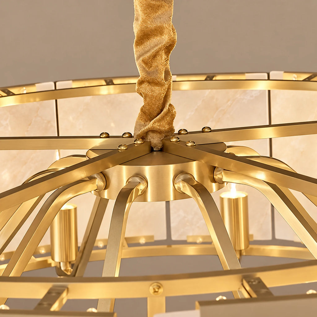 Alabaster Halo Collection | Round Alabaster Chandelier with Solid Brass Frame | Ambient Lighting Fixture for Dining and Living Spaces 4