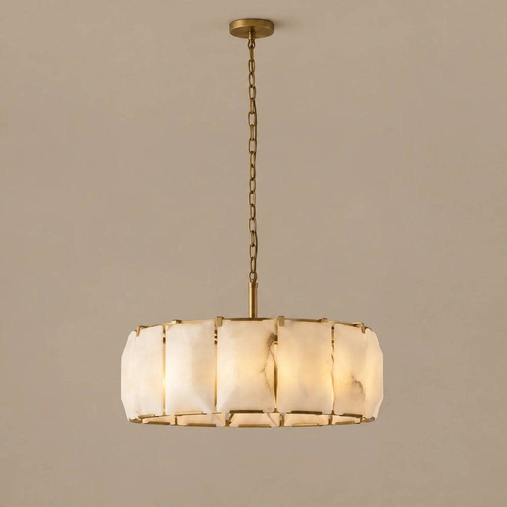 Alabaster Halo Collection | Round Alabaster Chandelier with Solid Brass Frame | Ambient Lighting Fixture for Dining and Living Spaces 5