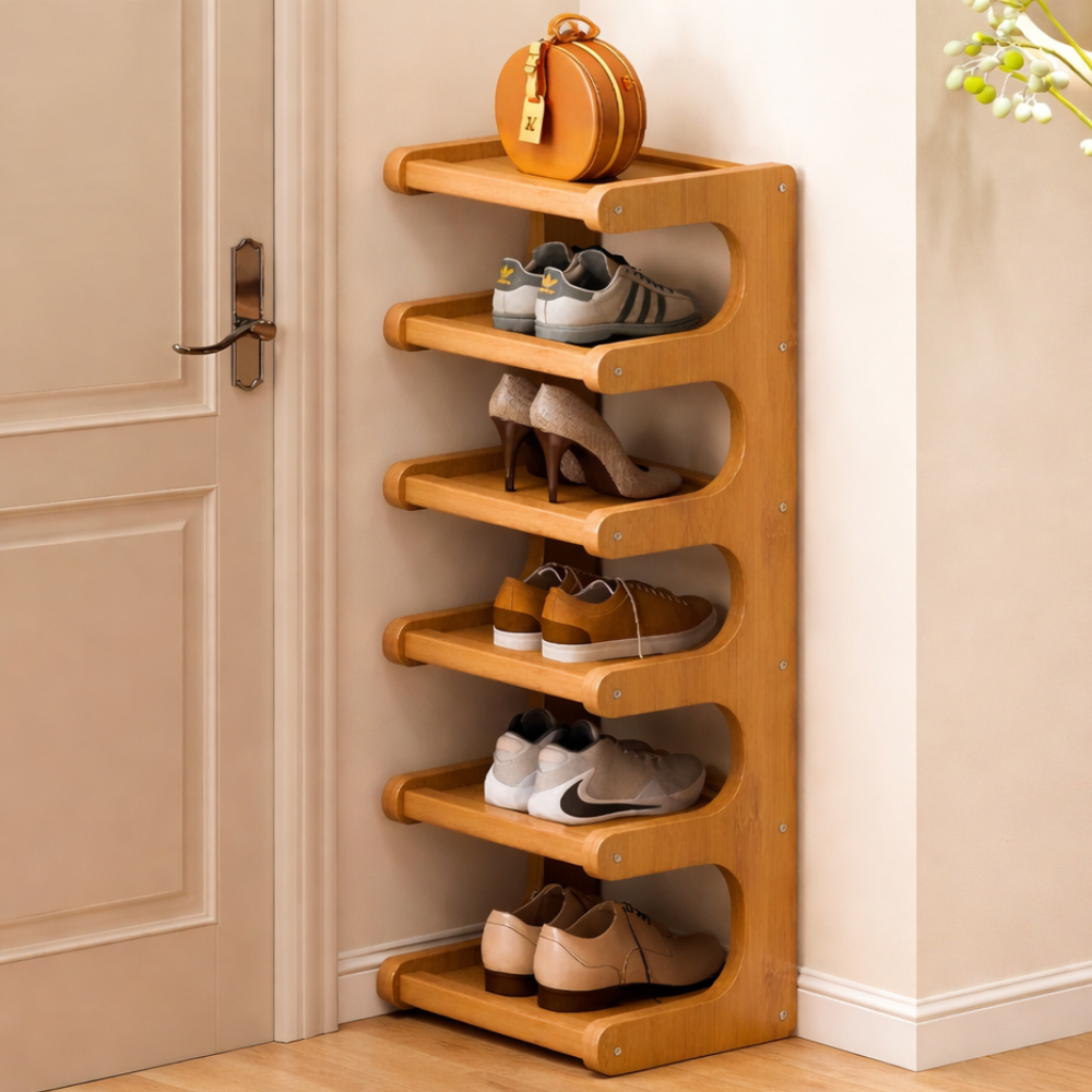 Bamboo Shoe Organizer | Scandinavian 2-6 Tier Rack with Moisture-Resistant Surface | Stylish Entryway Shoe Storage Solution 10