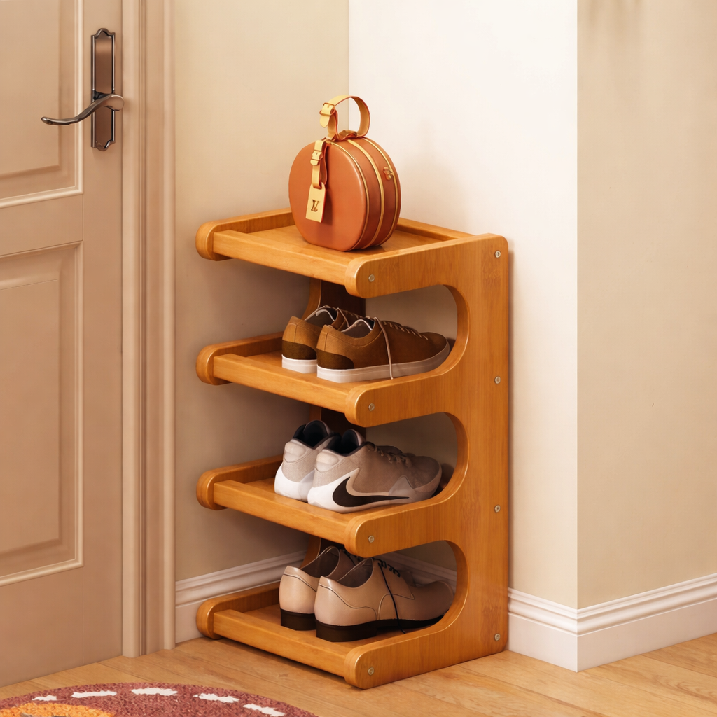 Bamboo Shoe Organizer | Scandinavian 2-6 Tier Rack with Moisture-Resistant Surface | Stylish Entryway Shoe Storage Solution 7