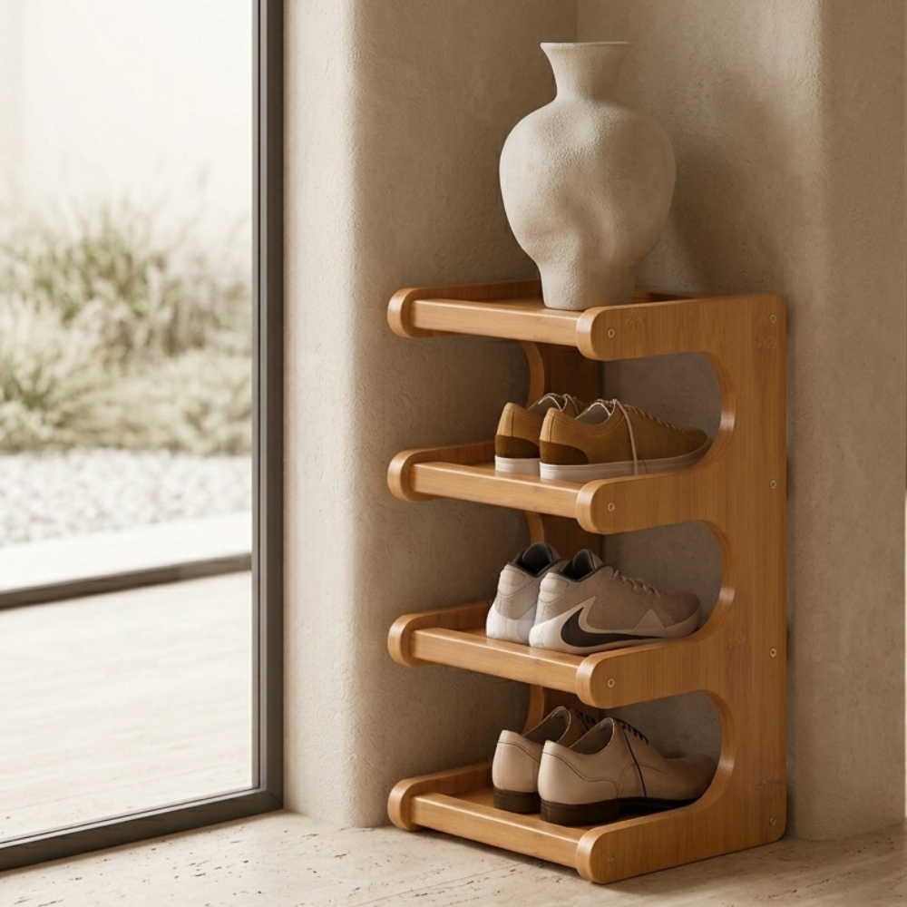 Bamboo Shoe Organizer | Scandinavian 2-6 Tier Rack with Moisture-Resistant Surface | Stylish Entryway Shoe Storage Solution 8