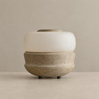 CLHARF Collection | Table Lamp with Frosted Glass Dome | Elegant Marble and Travertine Design for Cozy Ambient Lighting 0