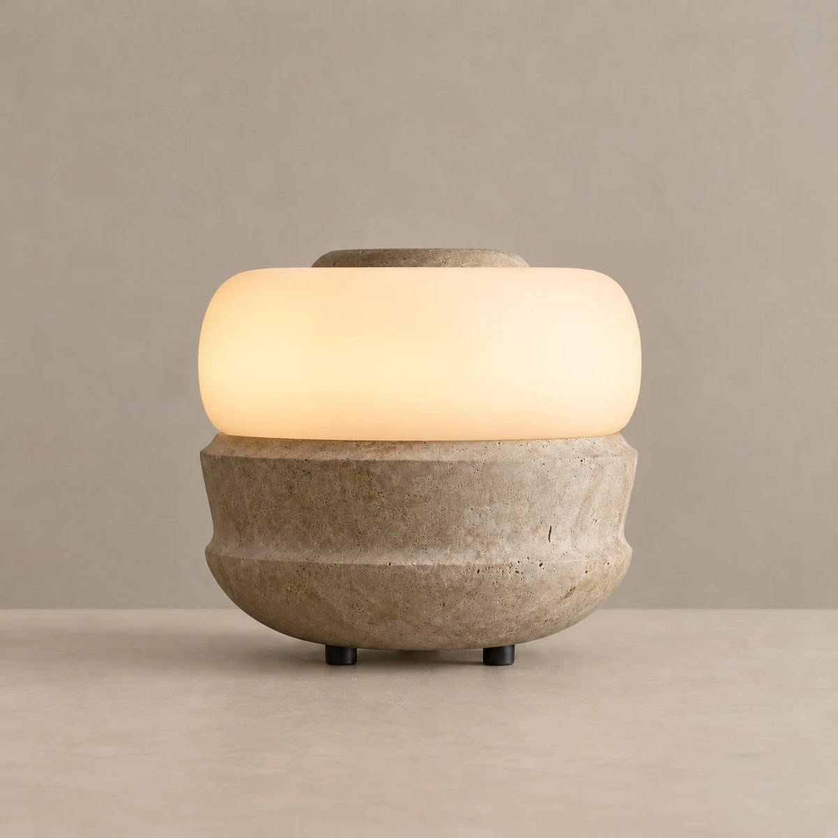 CLHARF Collection | Table Lamp with Frosted Glass Dome | Elegant Marble and Travertine Design for Cozy Ambient Lighting 1