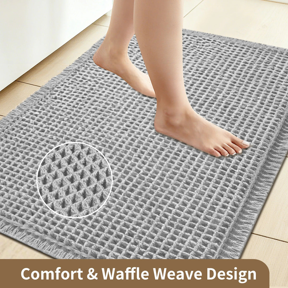 Cozy Retreat | Non-Slip Bath Mat with Waffle Design & Super Absorbent Microfiber for Comfort 5