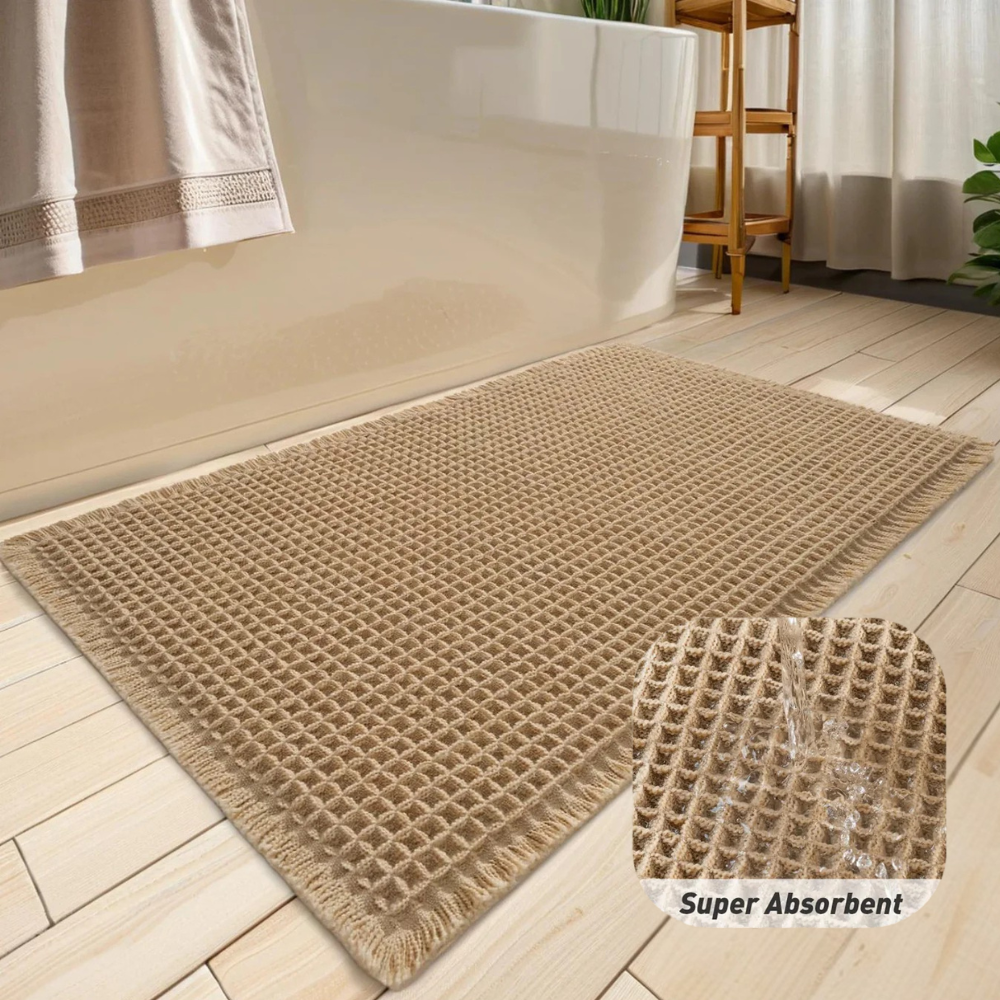 Cozy Retreat | Non-Slip Bath Mat with Waffle Design & Super Absorbent Microfiber for Comfort 8